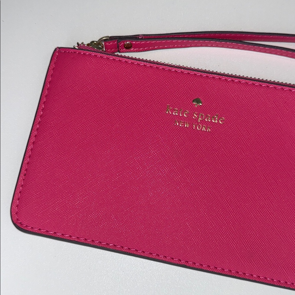 Kate spade hot pink gold crossgrain Leather wristlet wallet large - Picture 2 of 9